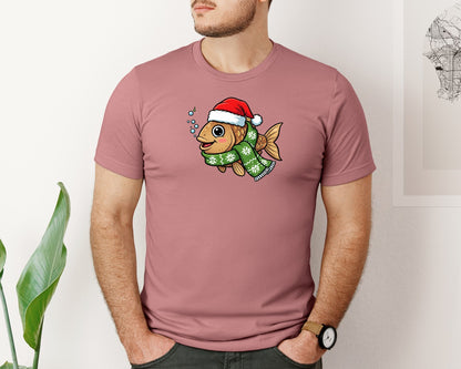 brand:Bella Canvas|color:Heather Mauve|Festive Fish With Santa Hat Winter Graphic T-Shirt