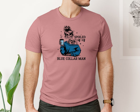 Funny Skeleton Wife Blue Collar Man Graphic T-Shirt