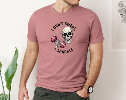 brand:Bella Canvas|color:Heather Mauve|I Dont Sweat I Sparkle Skull Graphic T-Shirt