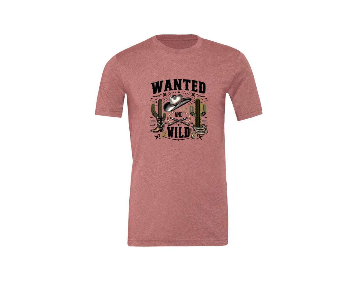 brand:Generic|color:Heather Mauve|Western Wanted And Wild T Shirt Graphic T-Shirt