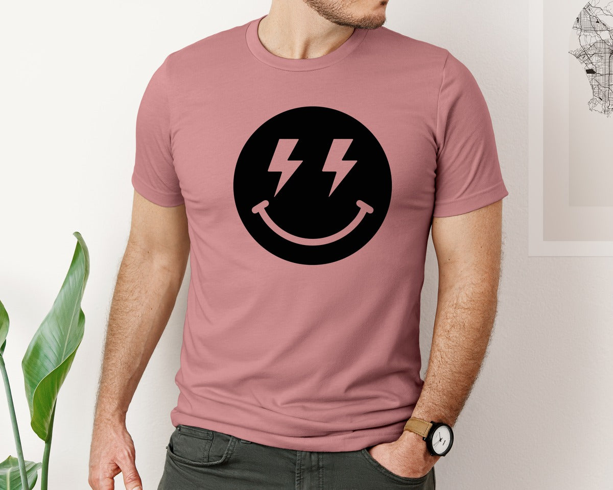 brand:Bella Canvas|color:Heather Mauve|Retro Smiley Faces Graphic T-Shirt
