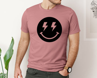 brand:Bella Canvas|color:Heather Mauve|Retro Smiley Faces Graphic T-Shirt