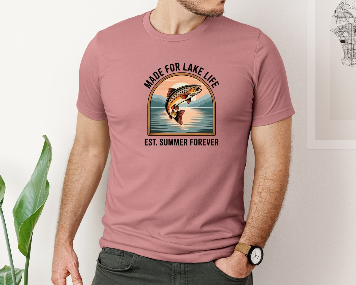 brand:Bella Canvas|color:Heather Mauve|Vintage Fishing Summer T Shirt Design Graphic T-Shirt