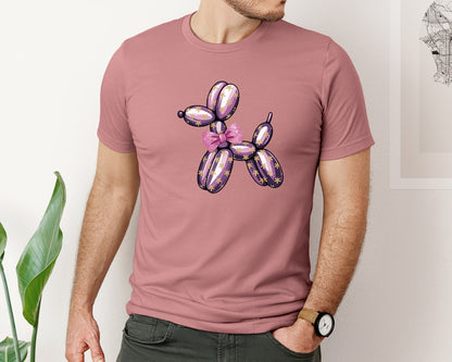 brand:Bella Canvas|color:Heather Mauve|Floral Balloon Dog Coquette Bow Graphic T-Shirt
