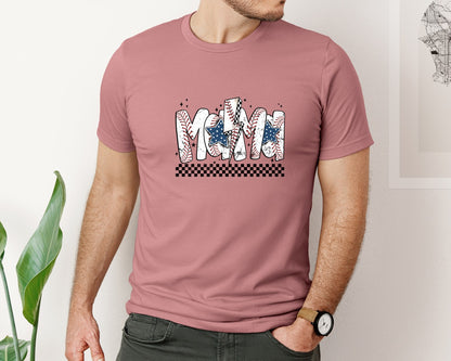brand:Bella Canvas|color:Heather Mauve|Baseball Mama Lightning Bot Cute Letters Graphic T-Shirt