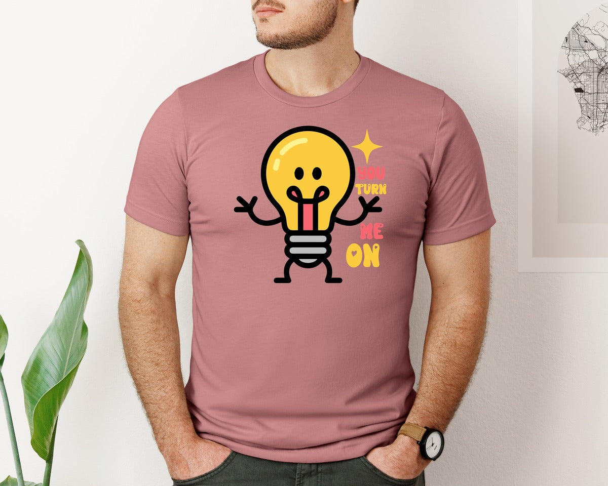brand:Bella Canvas|color:Heather Mauve|You Turn Me On Cute Light Bulb Love Graphic T-Shirt