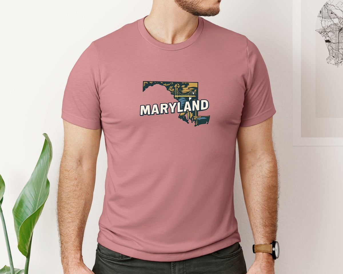 brand:Bella Canvas|color:Heather Mauve|Maryland State Map 2 Graphic T-Shirt