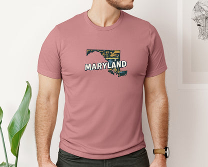 brand:Bella Canvas|color:Heather Mauve|Maryland State Map 2 Graphic T-Shirt