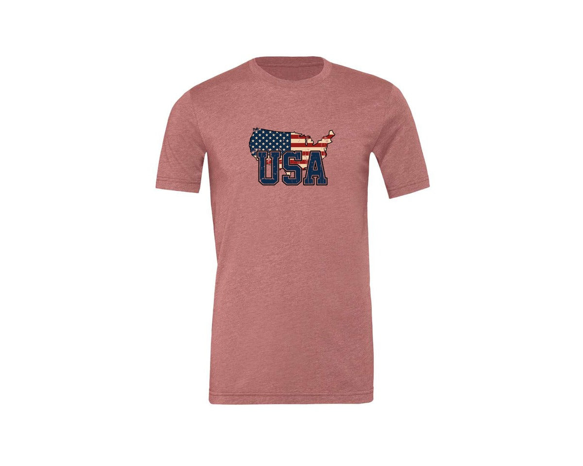 brand:Generic|color:Heather Mauve|America Usa Map 4Th Of July Patriotic Graphic T-Shirt