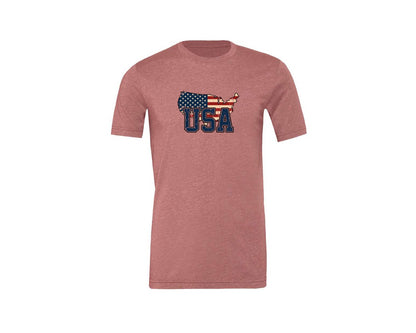 brand:Generic|color:Heather Mauve|America Usa Map 4Th Of July Patriotic Graphic T-Shirt