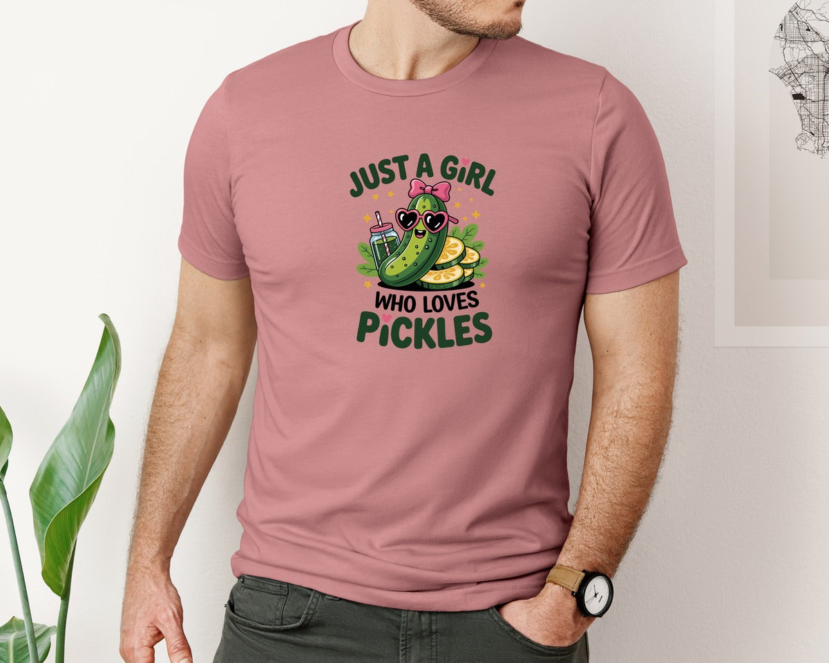 brand:Bella Canvas|color:Heather Mauve|Just A Girl Who Loves Pickles T Shirt 3 Graphic T-Shirt