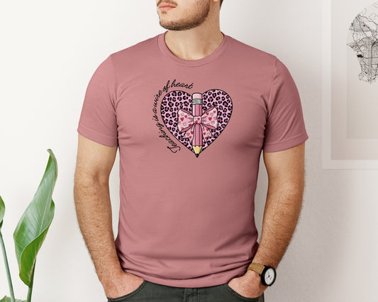 Leopard Heart Teacher Valentine Graphic T-Shirt