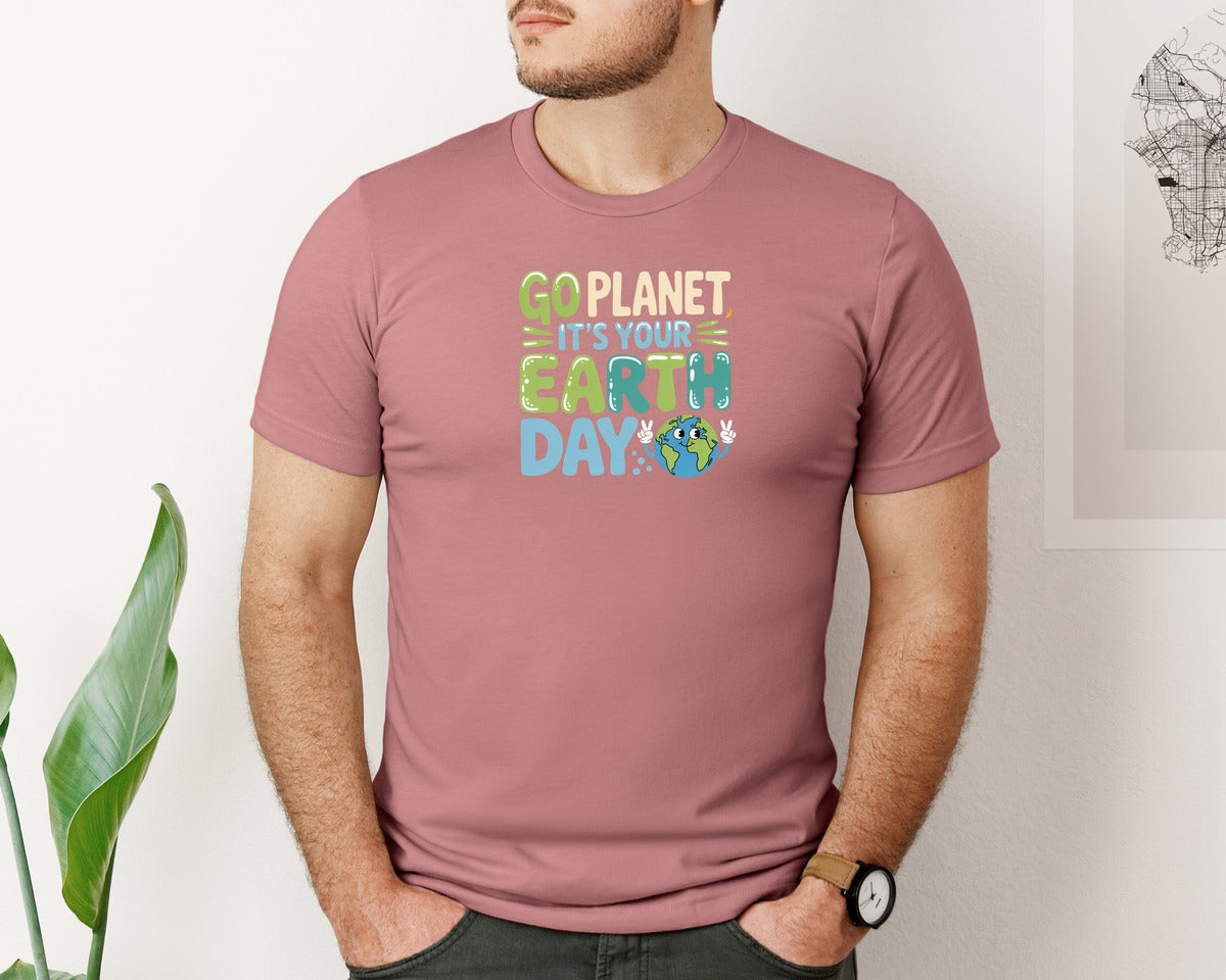 brand:Bella Canvas|color:Heather Mauve|Go Planet Its Your Earth Day 7 Graphic T-Shirt
