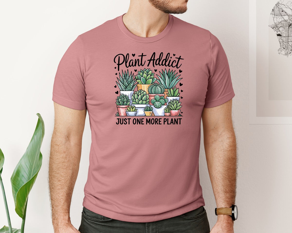brand:Bella Canvas|color:Heather Mauve|Plant Addict Just One More Plant Graphic T-Shirt