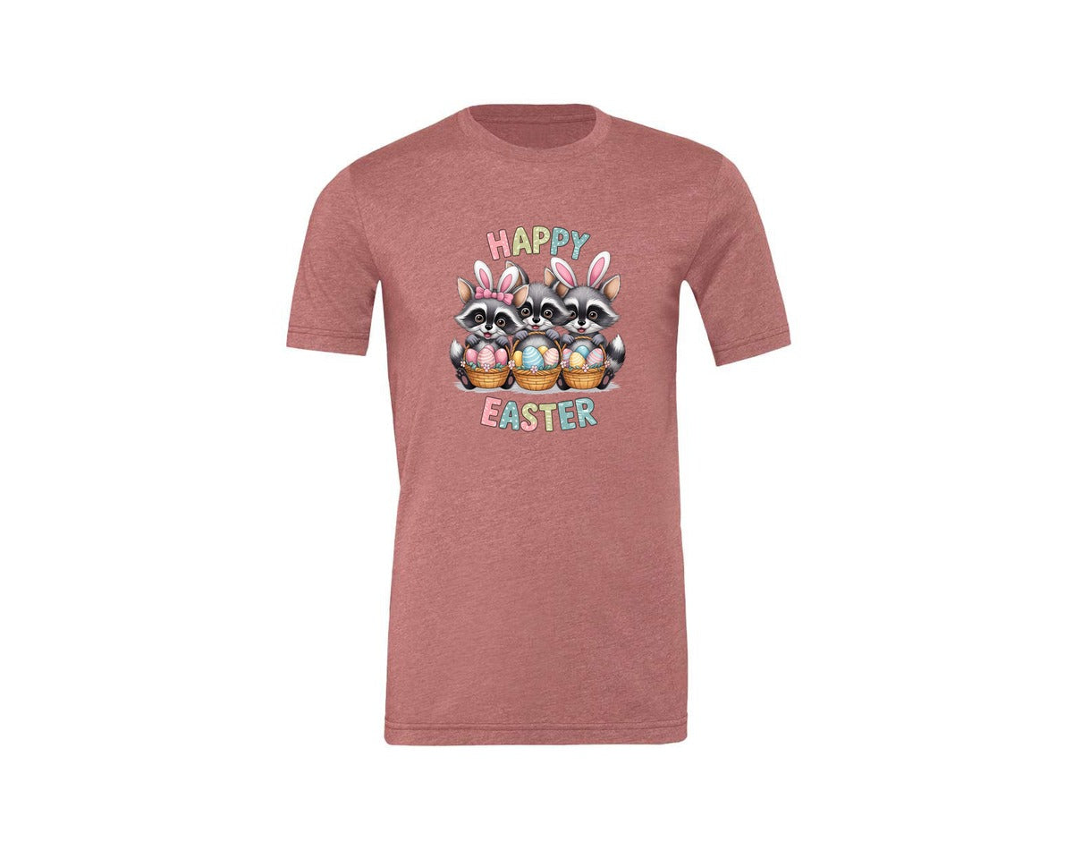 brand:Generic|color:Heather Mauve|Feral Easter Raccoon Graphic T-Shirt