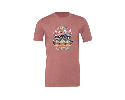 brand:Generic|color:Heather Mauve|Feral Easter Raccoon Graphic T-Shirt