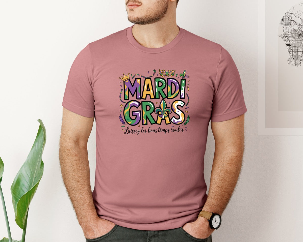 brand:Bella Canvas|color:Heather Mauve|Preppy Mardi Gras Mardi Gras 5 Graphic T-Shirt