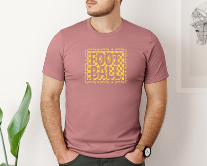brand:Bella Canvas|color:Heather Mauve|Checkered Football Game Day Neon Graphic T-Shirt