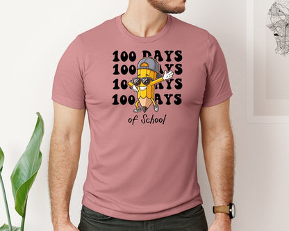 brand:Bella Canvas|color:Heather Mauve|Cool Pencil 100 Days Of School Graphic T-Shirt