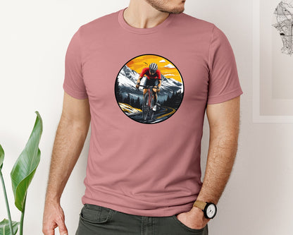 brand:Bella Canvas|color:Heather Mauve|Cycling Sunset T Shirt Design Vector Graphic T-Shirt