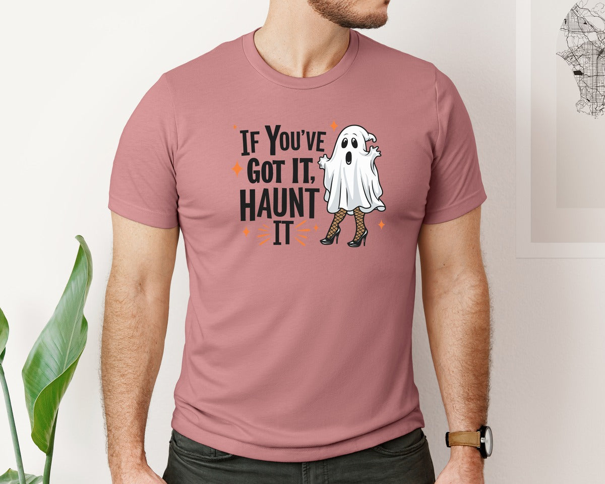 brand:Bella Canvas|color:Heather Mauve|Haunt It Fierce Funny Ghost Quote Graphic T-Shirt