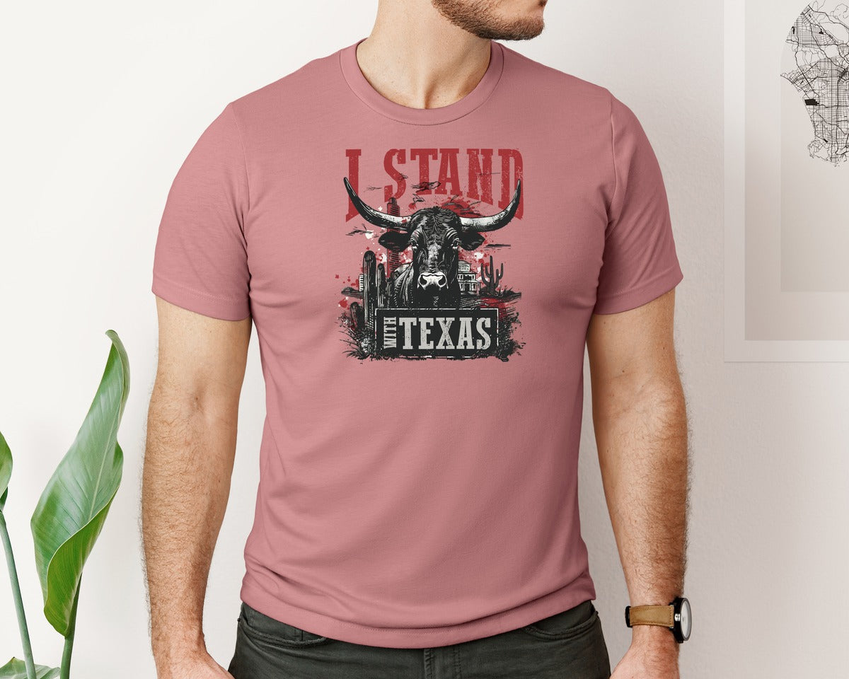 brand:Bella Canvas|color:Heather Mauve|I Stand With Texas T Shirt Design Graphic T-Shirt