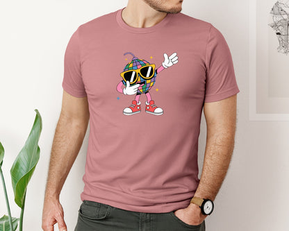 brand:Bella Canvas|color:Heather Mauve|Disco Funny Dubbing Disco Ball Graphic T-Shirt
