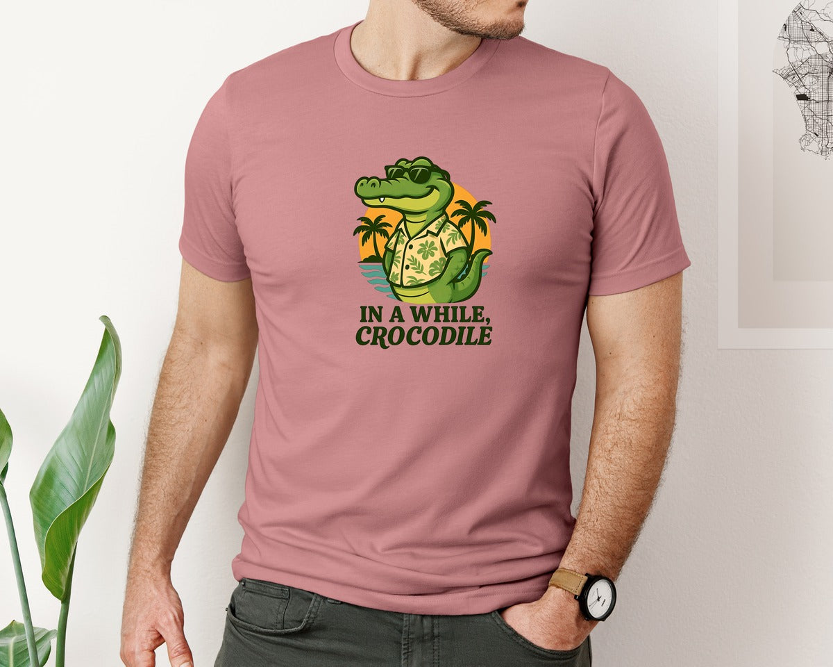 brand:Bella Canvas|color:Heather Mauve|Funny Crocodile In A While Crocodil Graphic T-Shirt