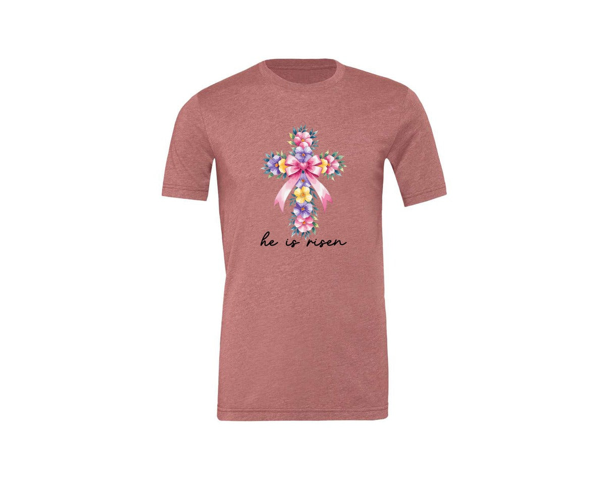 brand:Generic|color:Heather Mauve|Watercolor Cross Easter Bible Verse Graphic T-Shirt