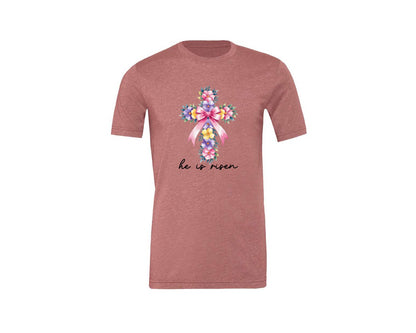 brand:Generic|color:Heather Mauve|Watercolor Cross Easter Bible Verse Graphic T-Shirt
