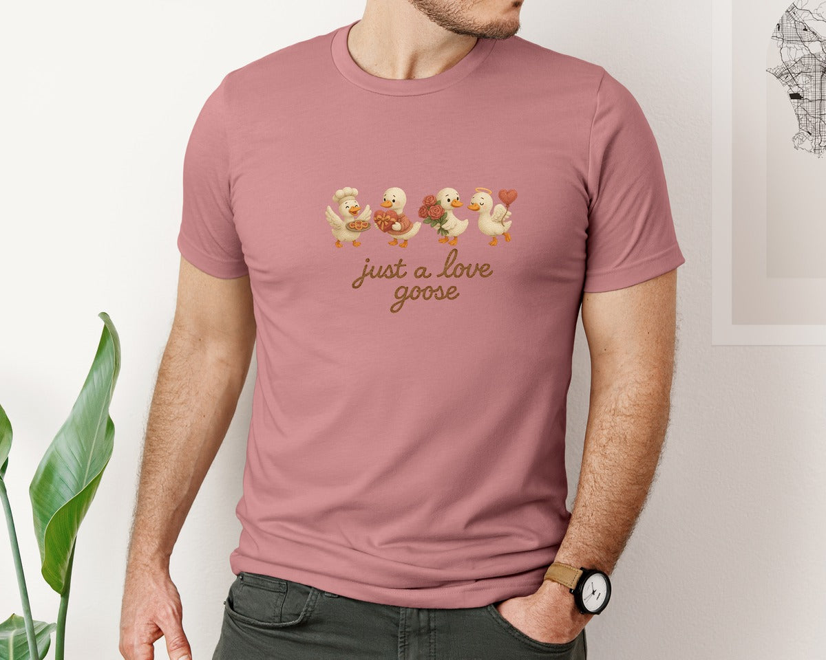 brand:Bella Canvas|color:Heather Mauve|Faux Yarn Humorous Silly Goose Valentine Graphic T-Shirt