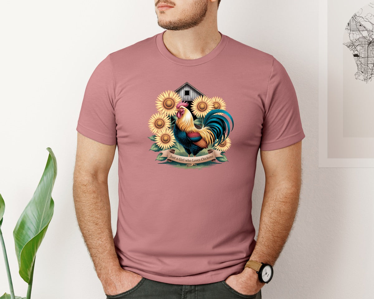 brand:Bella Canvas|color:Heather Mauve|Just A Girl Who Loves Chickens 11 Graphic T-Shirt