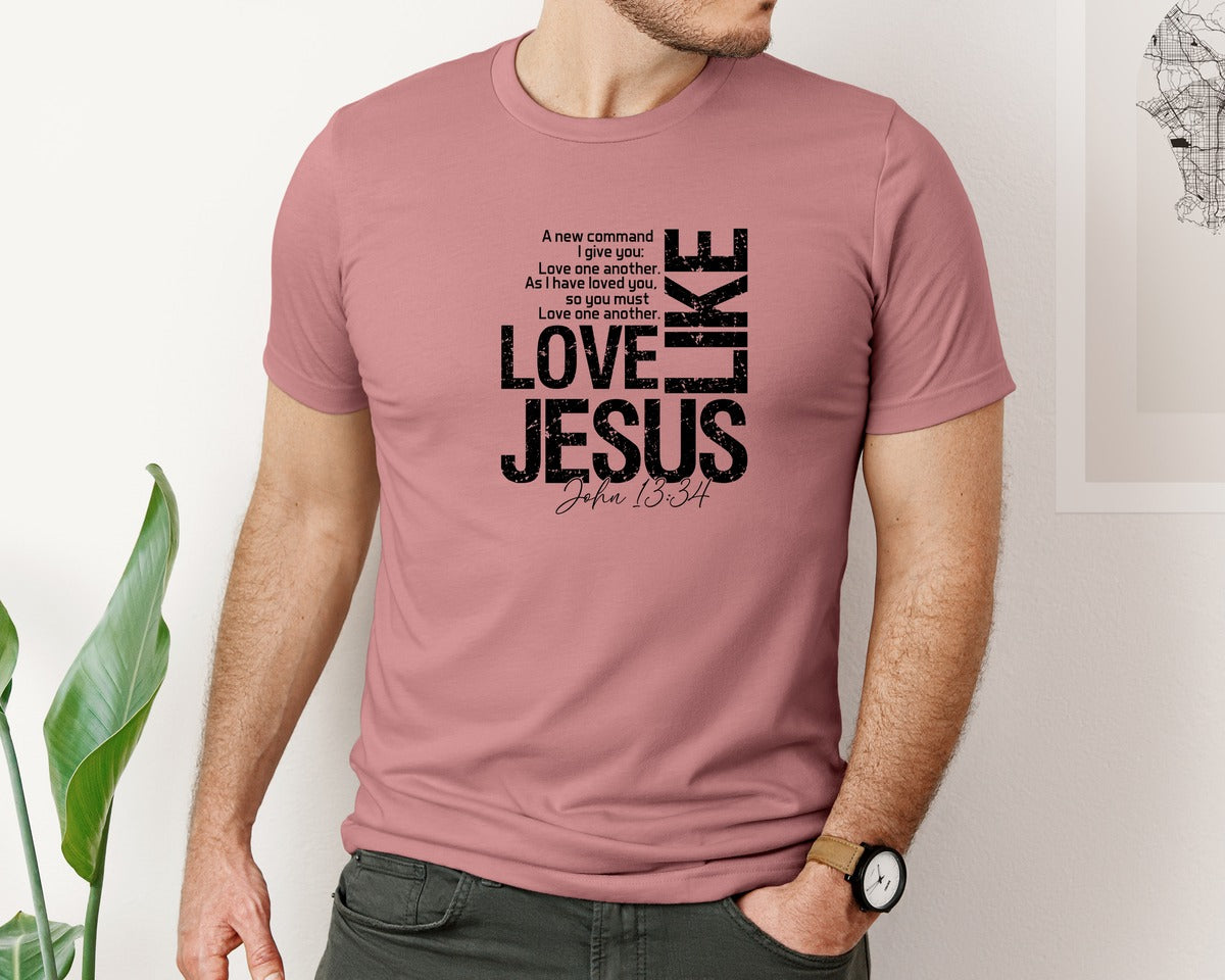brand:Bella Canvas|color:Heather Mauve|Love Like Jesus Floral Graphic T-Shirt