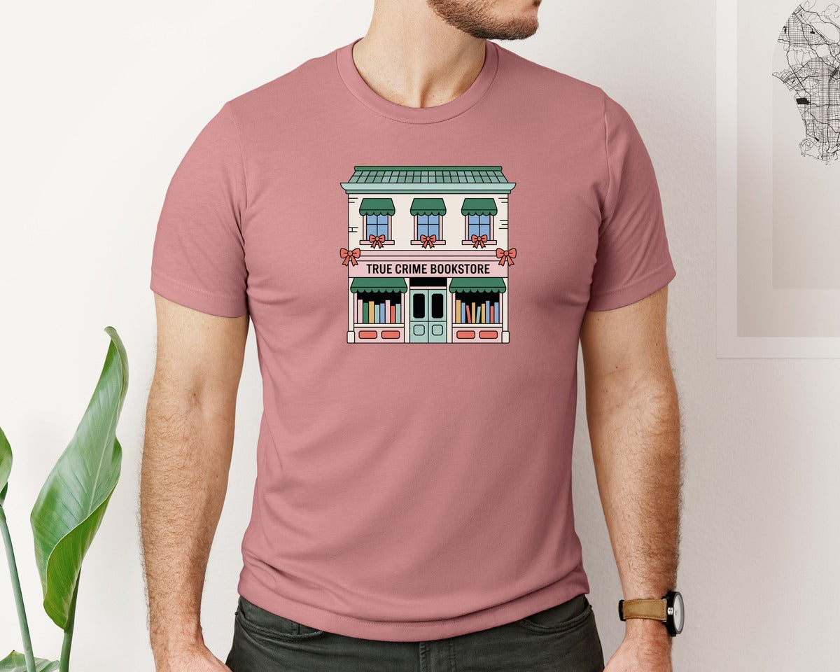brand:Bella Canvas|color:Heather Mauve|Christmas True Crime Bookstore Book Graphic T-Shirt