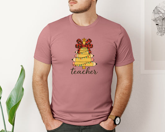 Christmas Pencil Tree Teacher Teach 4 Graphic T-Shirt