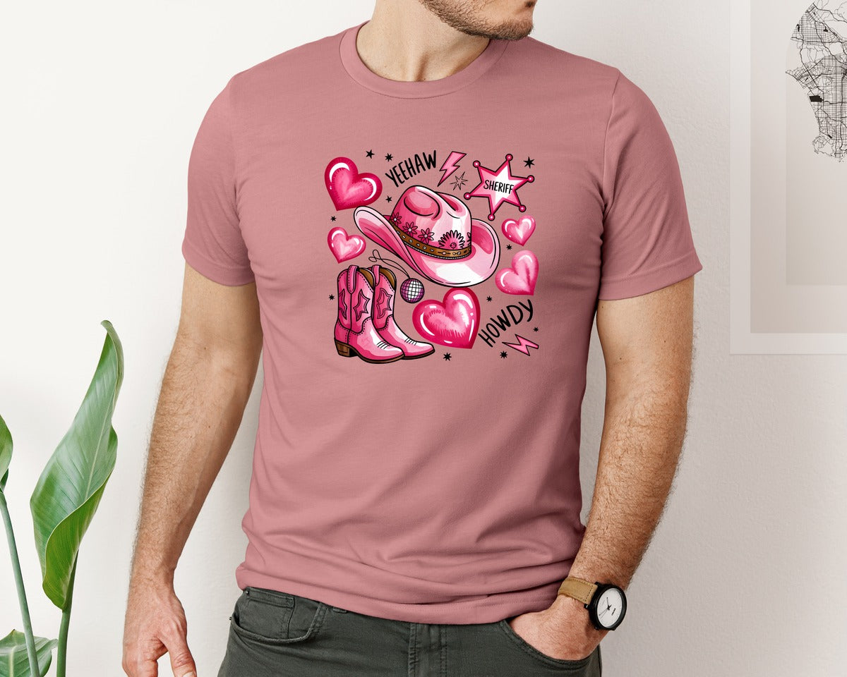 brand:Bella Canvas|color:Heather Mauve|Love Yall Valentine Cowboy Graphic T-Shirt