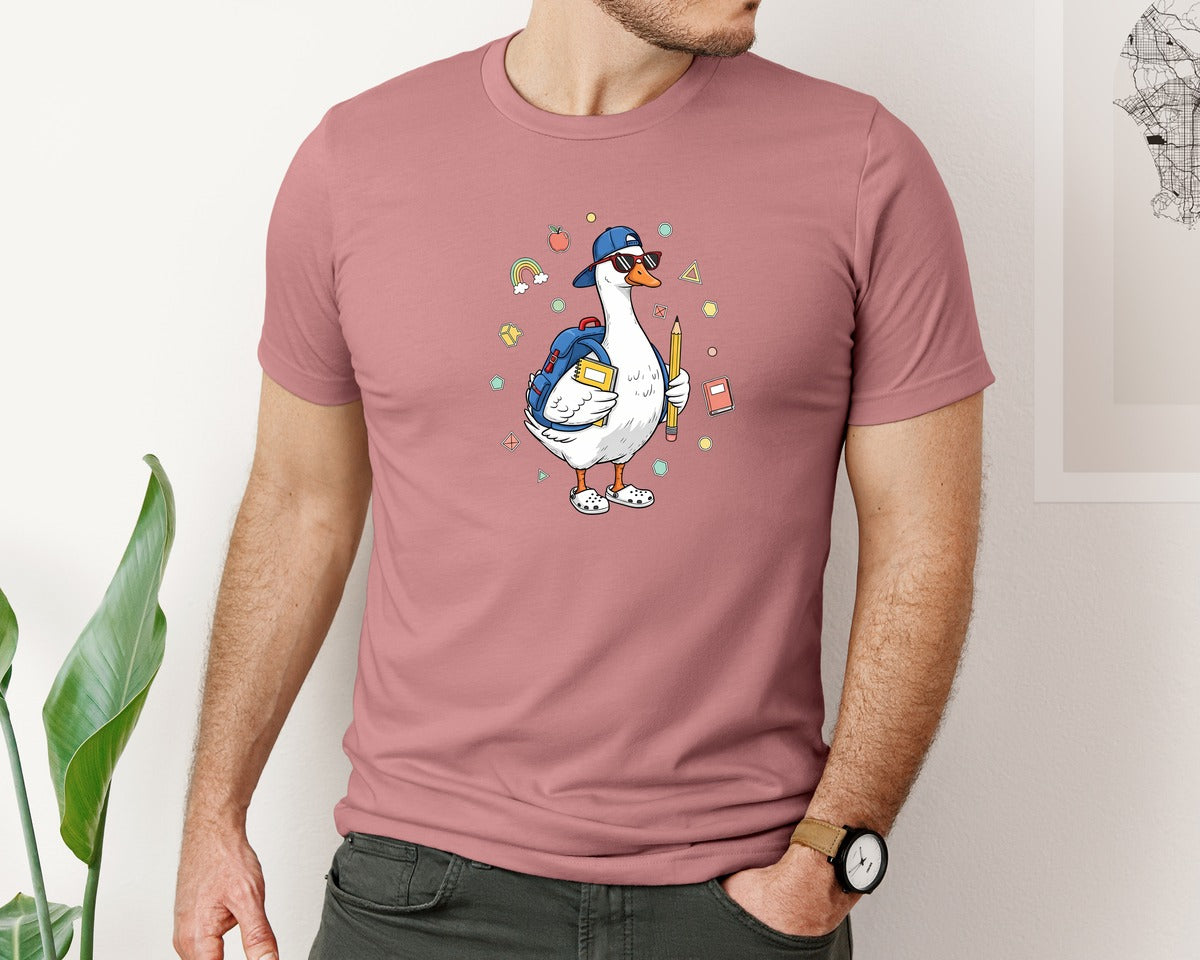 brand:Bella Canvas|color:Heather Mauve|Cool School Goose Graphic T-Shirt