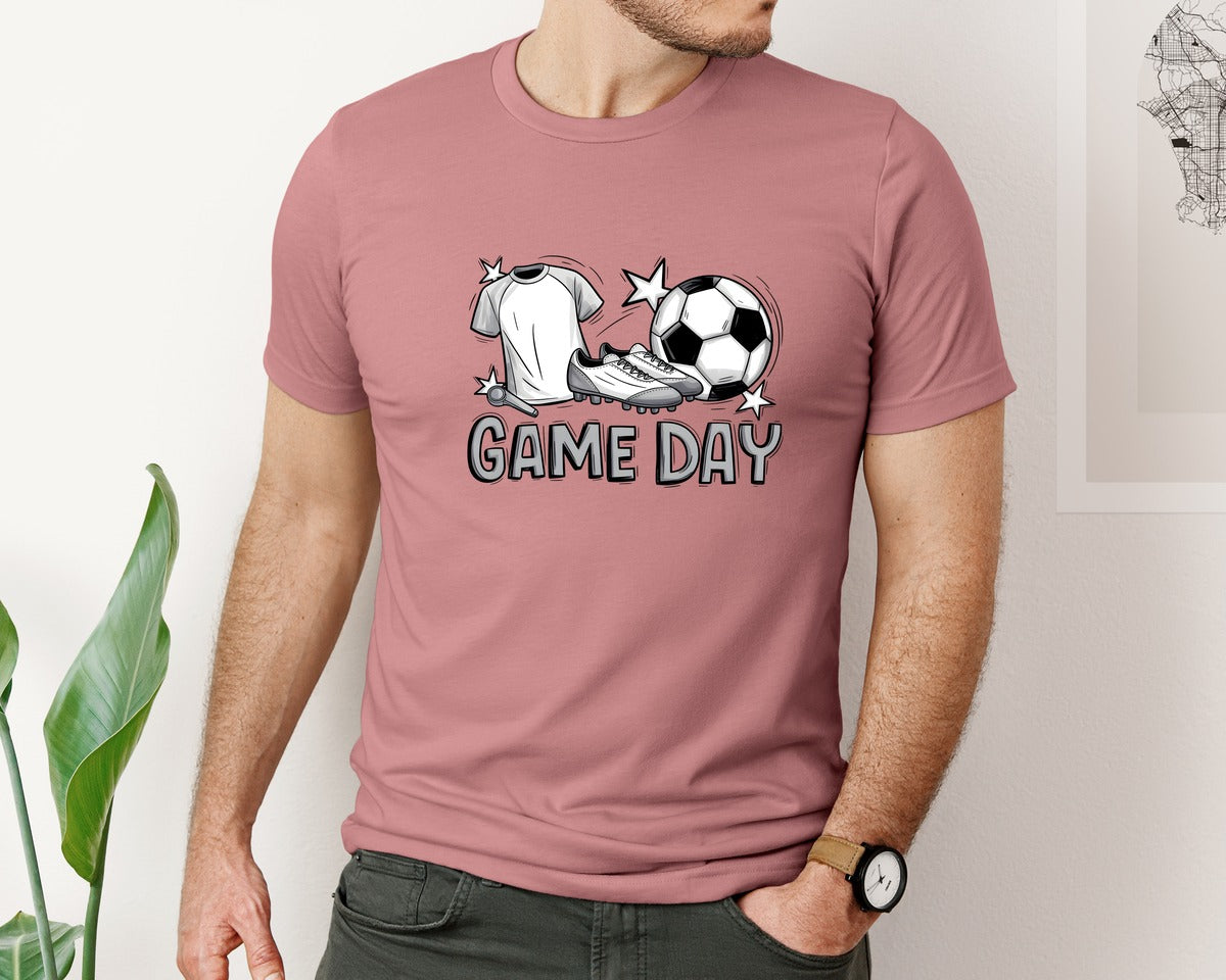 brand:Bella Canvas|color:Heather Mauve|Soccer Game Day Retro Soccer Mom Graphic T-Shirt