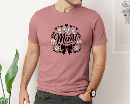 brand:Bella Canvas|color:Heather Mauve|Mimi Daisy Flowers Bow Hearts Graphic T-Shirt