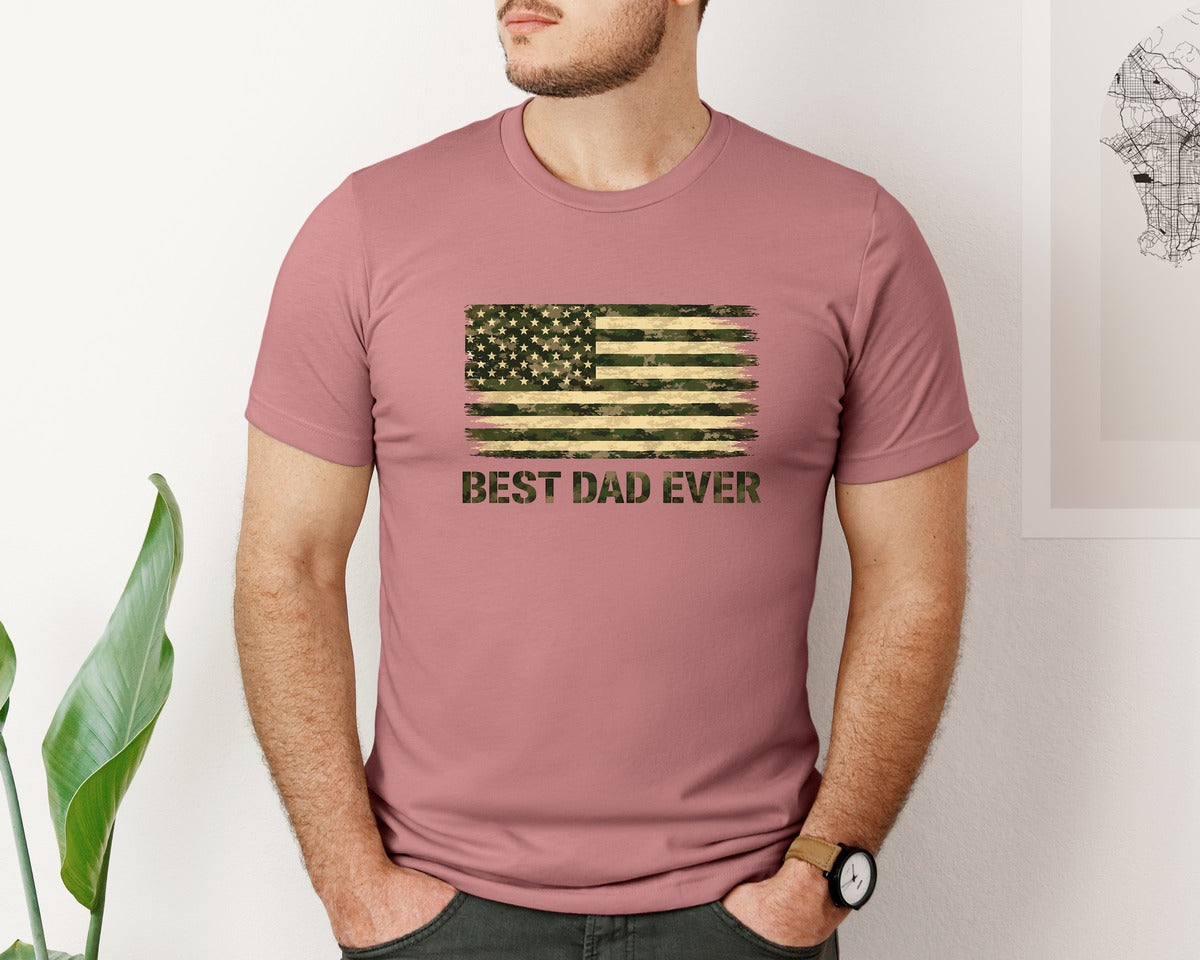 brand:Bella Canvas|color:Heather Mauve|Camo American Flag Dad Tribute Graphic T-Shirt