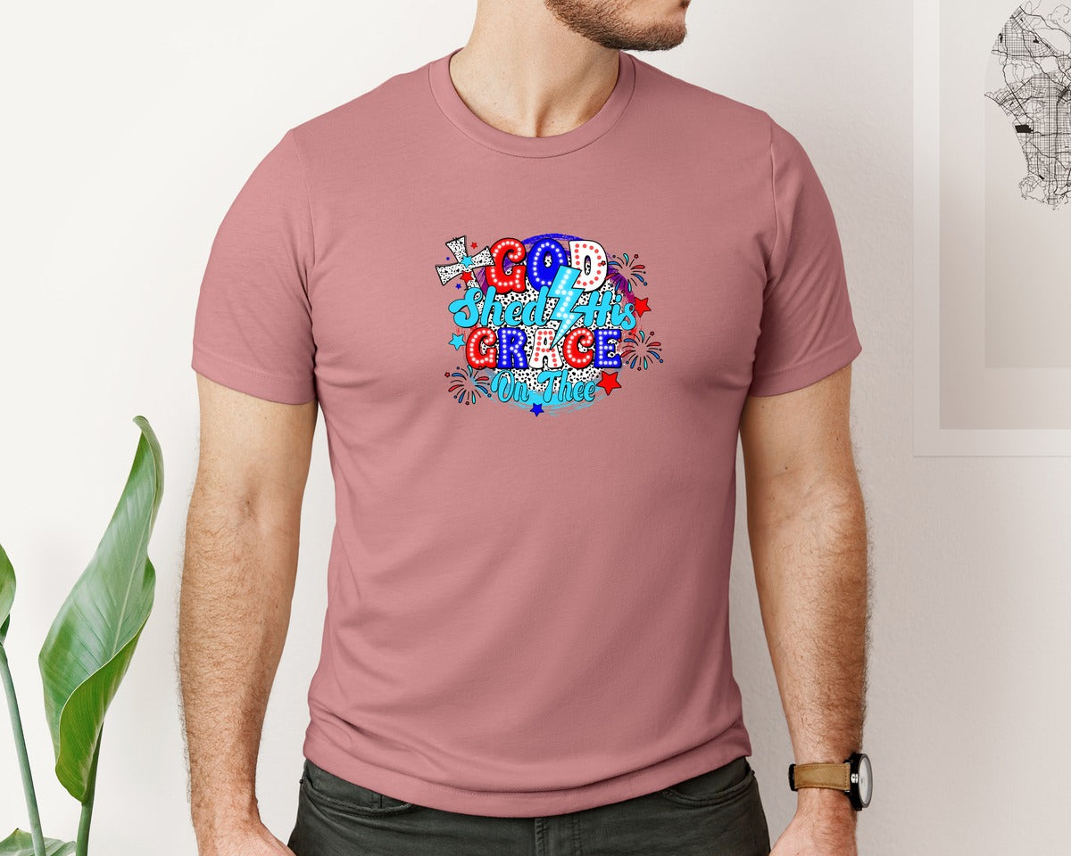 brand:Bella Canvas|color:Heather Mauve|4Th Of July Christian Patriotic Graphic T-Shirt