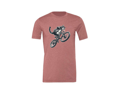 brand:Generic|color:Heather Mauve|Cat Riding Bicycle Retro Shirt Graphic T-Shirt