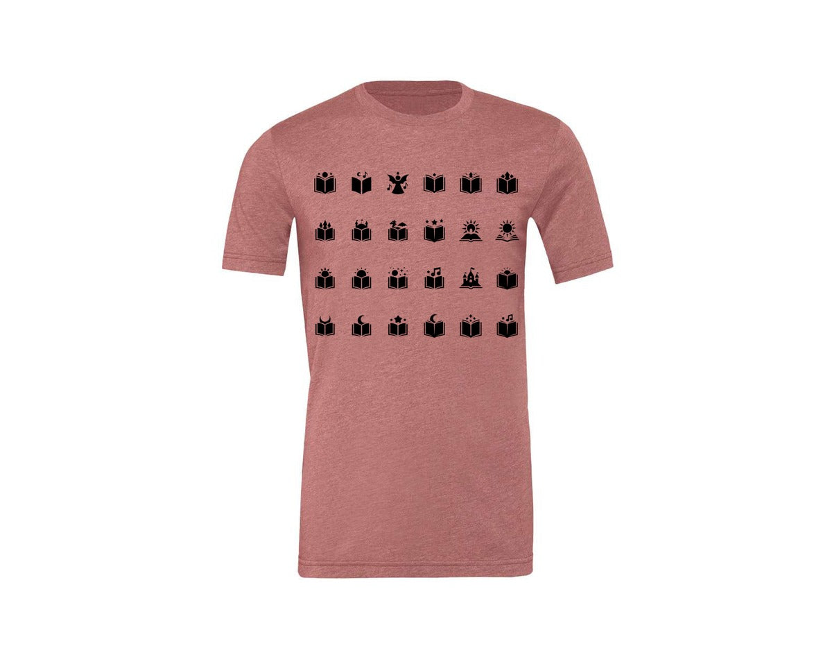 brand:Generic|color:Heather Mauve|Open Book With Fantasy Graphic T-Shirt