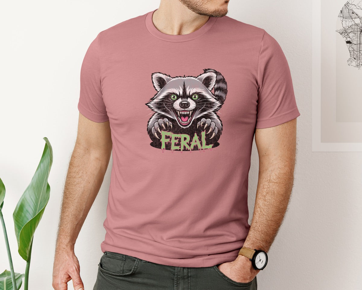 brand:Bella Canvas|color:Heather Mauve|Raccoon Feral T Shirt Design Graphic T-Shirt