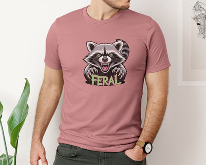 brand:Bella Canvas|color:Heather Mauve|Raccoon Feral T Shirt Design Graphic T-Shirt