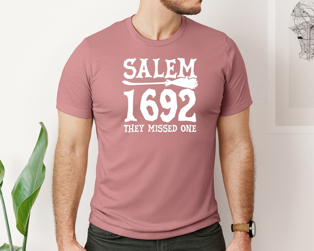 brand:Bella Canvas|color:Heather Mauve|Salem 1692 They Missed One Graphic T-Shirt