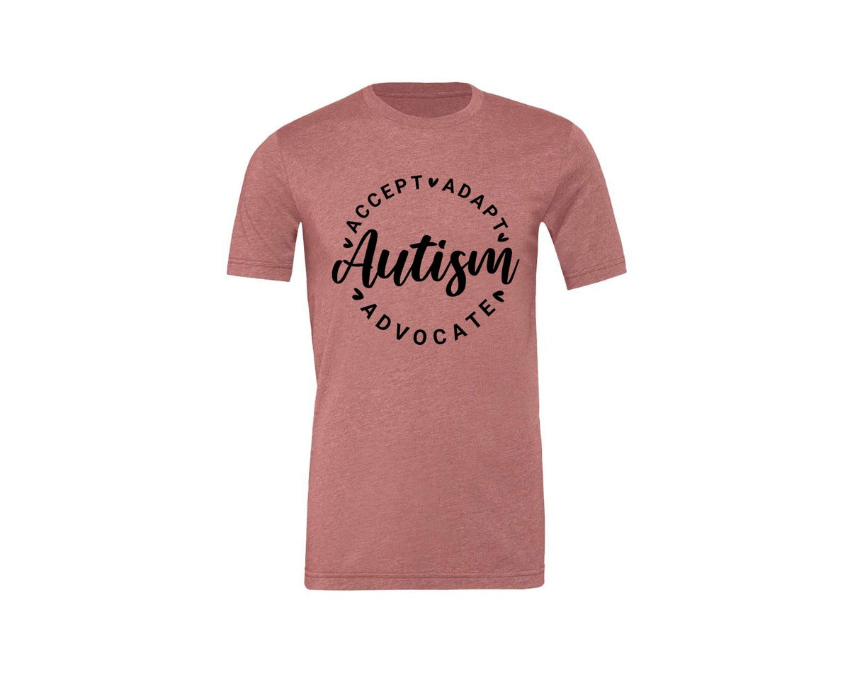 brand:Generic|color:Heather Mauve|Autism Awareness Accept Adapt Advocate 4 Graphic T-Shirt