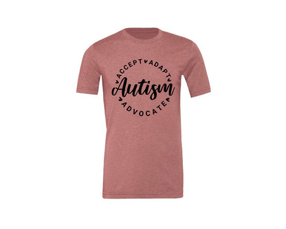 brand:Generic|color:Heather Mauve|Autism Awareness Accept Adapt Advocate 4 Graphic T-Shirt