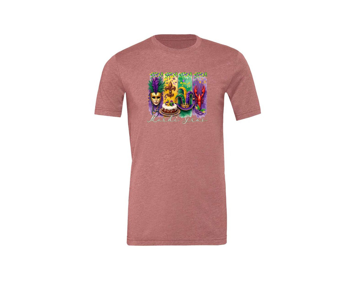 brand:Generic|color:Heather Mauve|Mardi Gras Coquette 2 Graphic T-Shirt