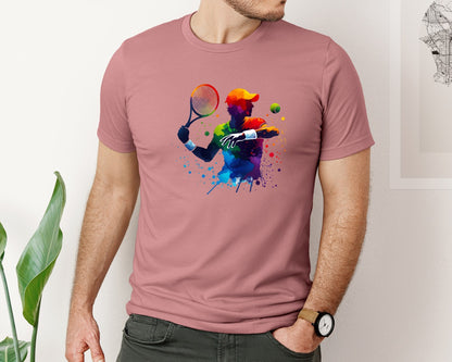 brand:Bella Canvas|color:Heather Mauve|Colorful Sport Tennis Player Graphic T-Shirt